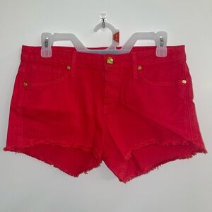 Women's Red Denim Shorts